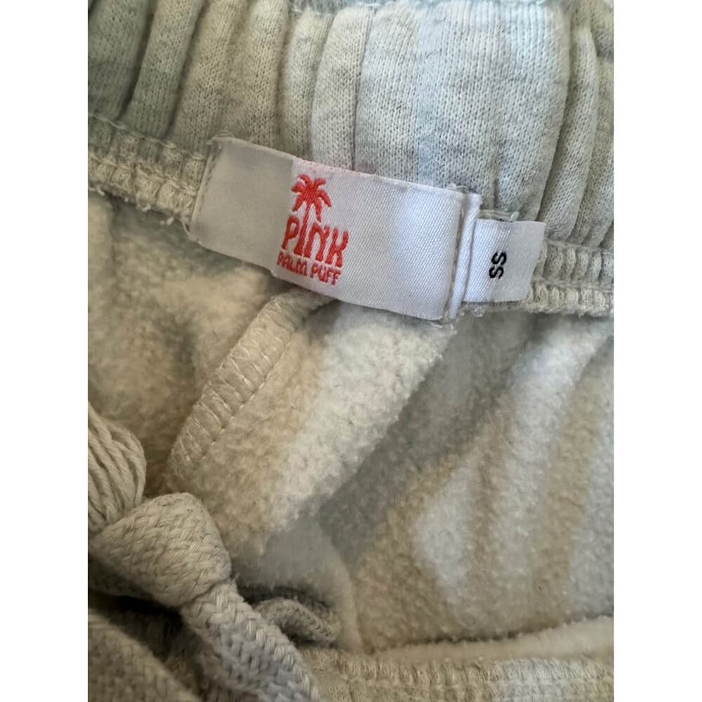 Pink Palm Puff Small Short Heather White Sweatpants - Picture 4 of 5